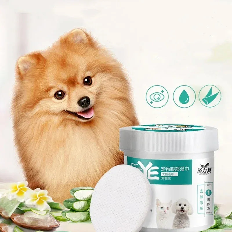 130 Pcs Pet Eye Cleaning Wipes | Tear Stain Remover for Dogs & Cats | Gentle Grooming Wipes | Non-Foaming Soft Pet Towels