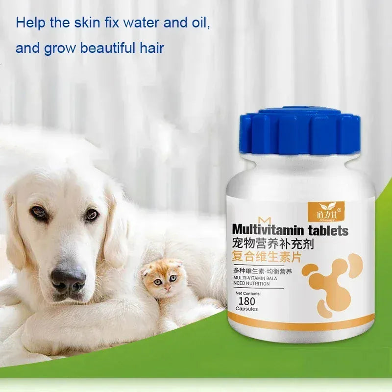 180 Tablets Pet Multivitamin - Hair Beauty & Immunity Supplement for Dogs & Cats, Balanced Nutrition for All Life Stages