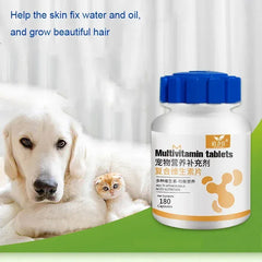 180 Tablets Pet Multivitamin - Hair Beauty & Immunity Supplement for Dogs & Cats, Balanced Nutrition for All Life Stages