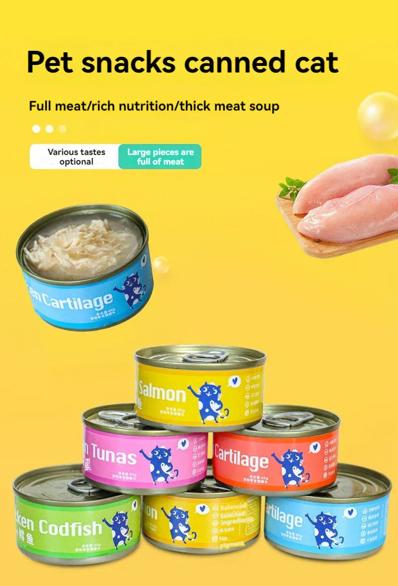 200g Premium Canned Cat Food | White Meat Tuna, Cod, Salmon & Chicken | Nutritious Wet Food for Kittens & Adult Cats | High-Protein Pet Snack & Meal