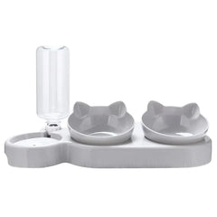 3-in-1 Cat Feeder & Water Dispenser - Ergonomic Double Bowl with Food Storage