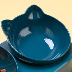 3-in-1 Cat Feeder & Water Dispenser - Ergonomic Double Bowl with Food Storage