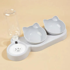 3-in-1 Ergonomic Cat Bowl Set - Tilted Food Dish with Gravity Water Dispenser