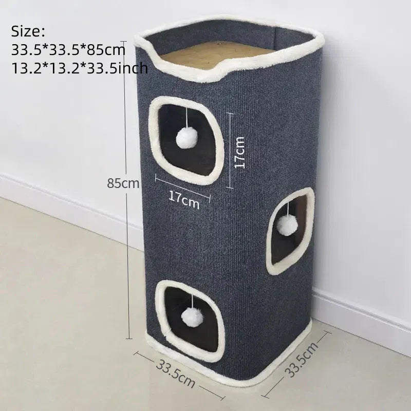 3-Tier Cat Condo with Hanging Toys - Multi-Level Covered Pet House