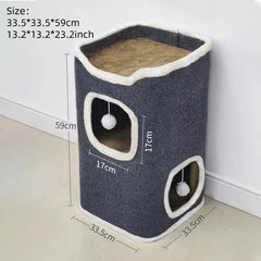 3-Tier Cat Condo with Hanging Toys - Multi-Level Covered Pet House