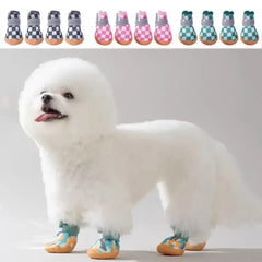 4-Pack Pet Dog Shoes - Breathable Anti-Skid Dog Boots with Hollow Design, Wear-Resistant Puppy Paw Protectors for All Seasons
