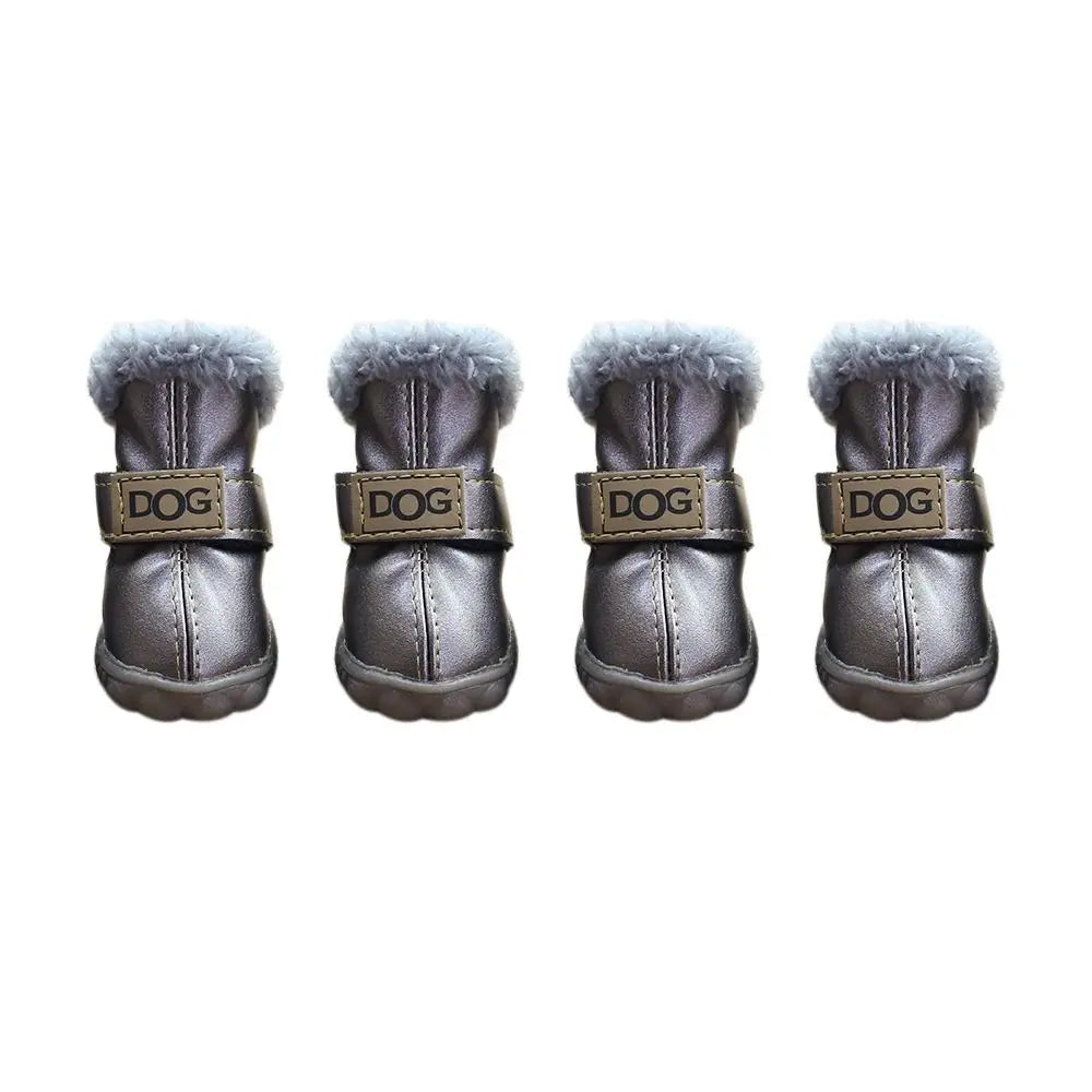 4-Pack Plush Snow Boots - Waterproof Winter Dog Shoes with Non-Slip Soles