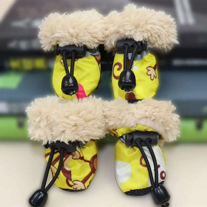 4-Pack Winter Dog Boots - Fleece Lined Waterproof Shoes with Anti-Slip Soles