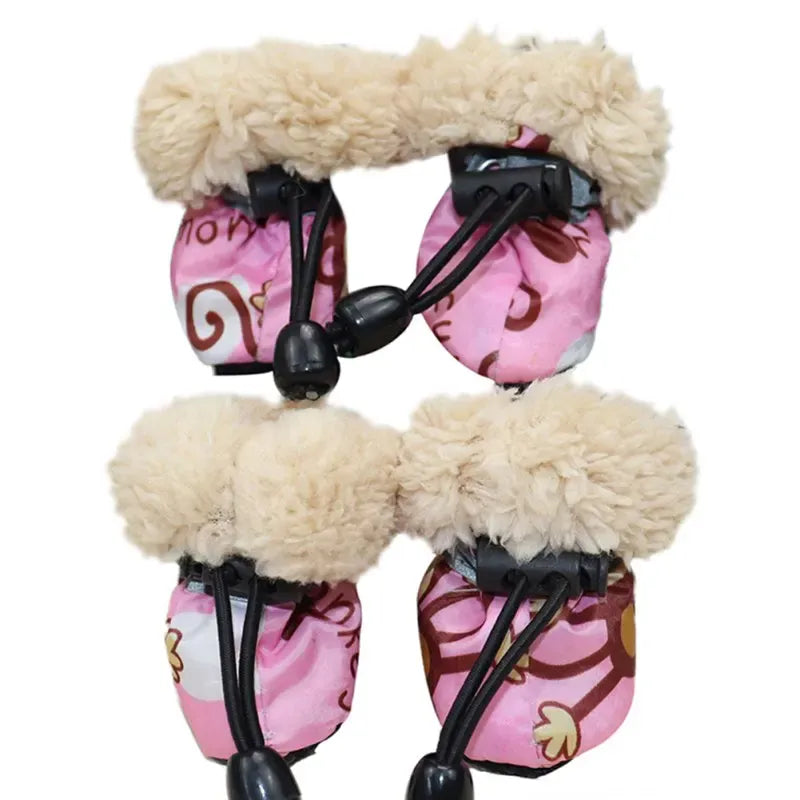 4-Pack Winter Dog Boots - Fleece Lined Waterproof Shoes with Anti-Slip Soles