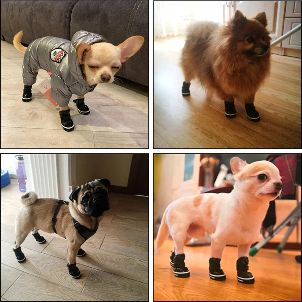 4-Pack Winter Dog Boots - Waterproof Slip-On Shoes for Small Dogs