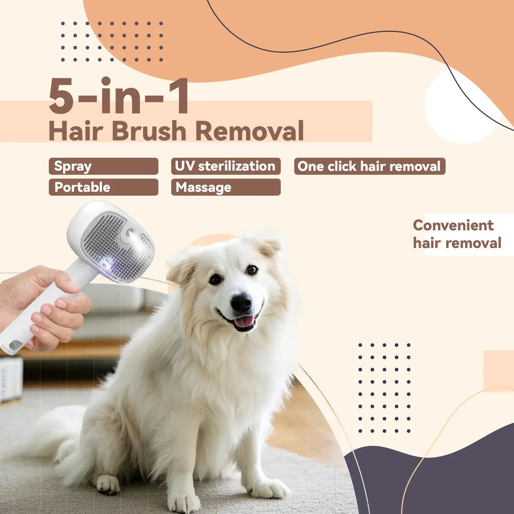 5-in-1 Pet Hair Brush with UV Sterilizer & Mist | Deshedding Grooming & Massage Comb for Dogs & Cats