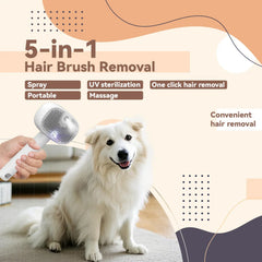 5-in-1 Pet Hair Brush with UV Sterilizer & Mist | Deshedding Grooming & Massage Comb for Dogs & Cats