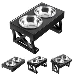 Adjustable Elevated Dog Bowl Stand - 3-Height Raised Feeder with Slow Feed Inserts
