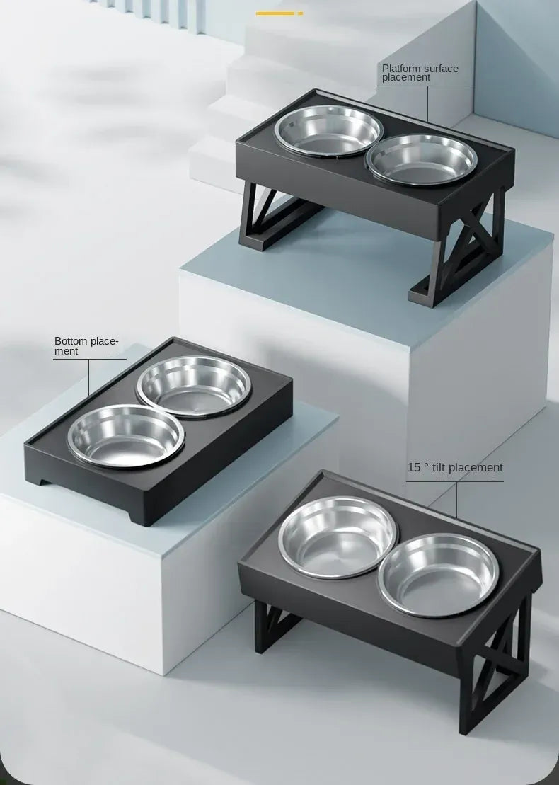 Adjustable Elevated Dog Bowl Stand - 3-Height Raised Feeder with Slow Feed Inserts