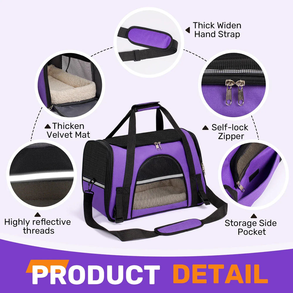 Airline Approved Pet Carrier for Small Dogs & Cats - Soft-Sided Foldable Travel Bag up to 15lbs, Portable Puppy Cat Carrier with Seatbelt Strap