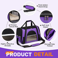 Airline Approved Pet Carrier for Small Dogs & Cats - Soft-Sided Foldable Travel Bag up to 15lbs, Portable Puppy Cat Carrier with Seatbelt Strap
