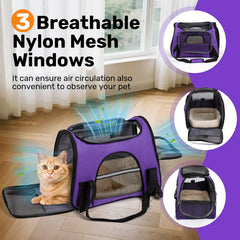 Airline Approved Pet Carrier for Small Dogs & Cats - Soft-Sided Foldable Travel Bag up to 15lbs, Portable Puppy Cat Carrier with Seatbelt Strap