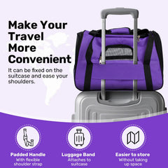 Airline Approved Pet Carrier for Small Dogs & Cats - Soft-Sided Foldable Travel Bag up to 15lbs, Portable Puppy Cat Carrier with Seatbelt Strap