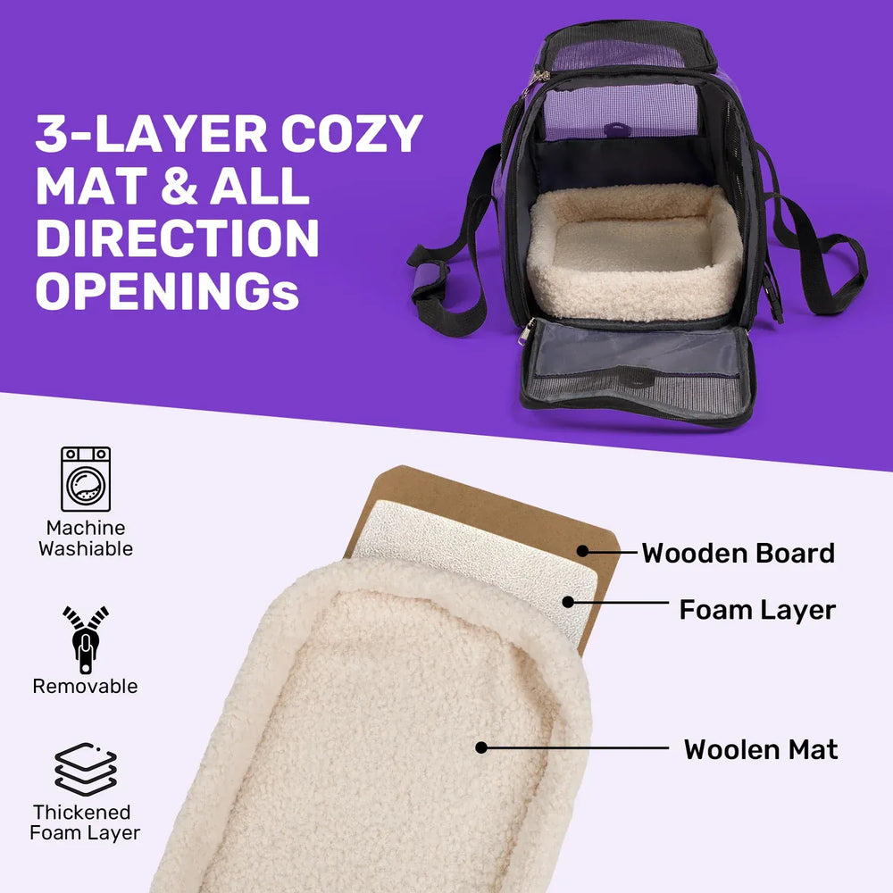 Airline Approved Pet Carrier for Small Dogs & Cats - Soft-Sided Foldable Travel Bag up to 15lbs, Portable Puppy Cat Carrier with Seatbelt Strap