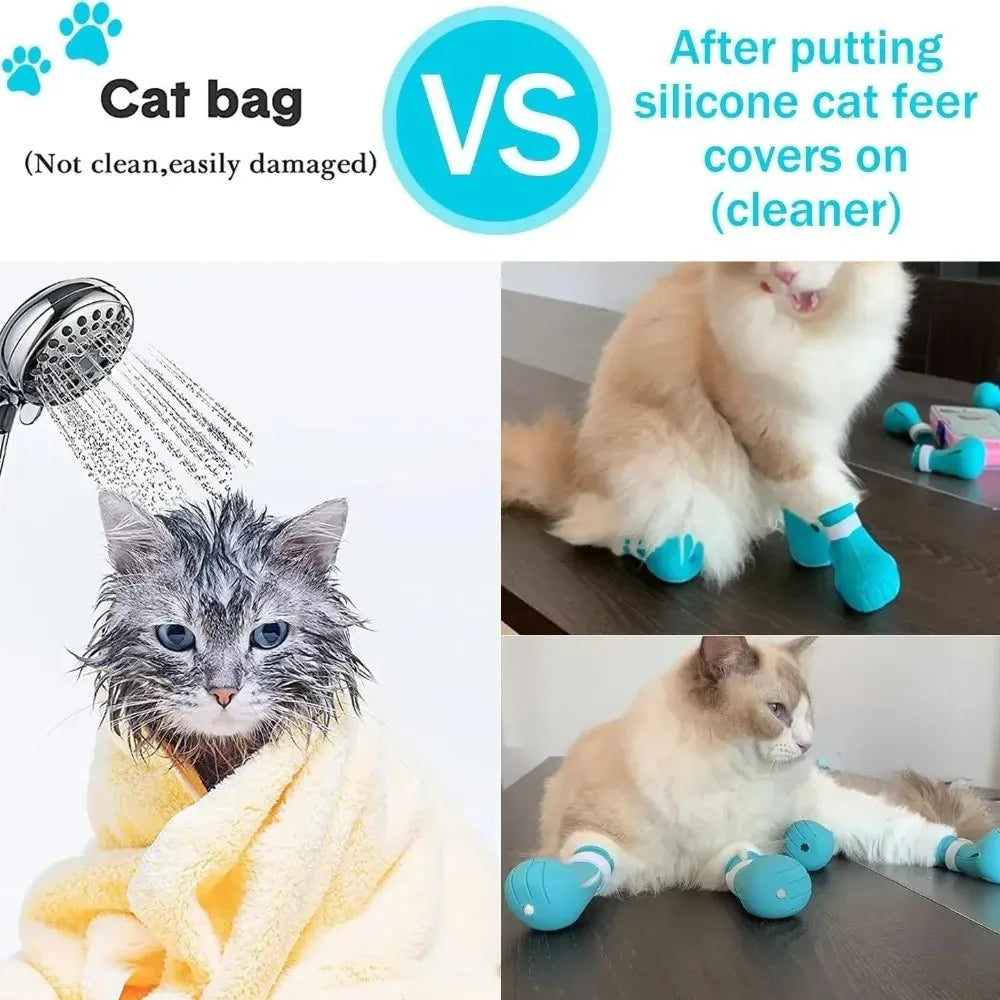 Anti-Scratch Cat Foot Covers - Adjustable Bath & Grooming Sleeves 4-Pack