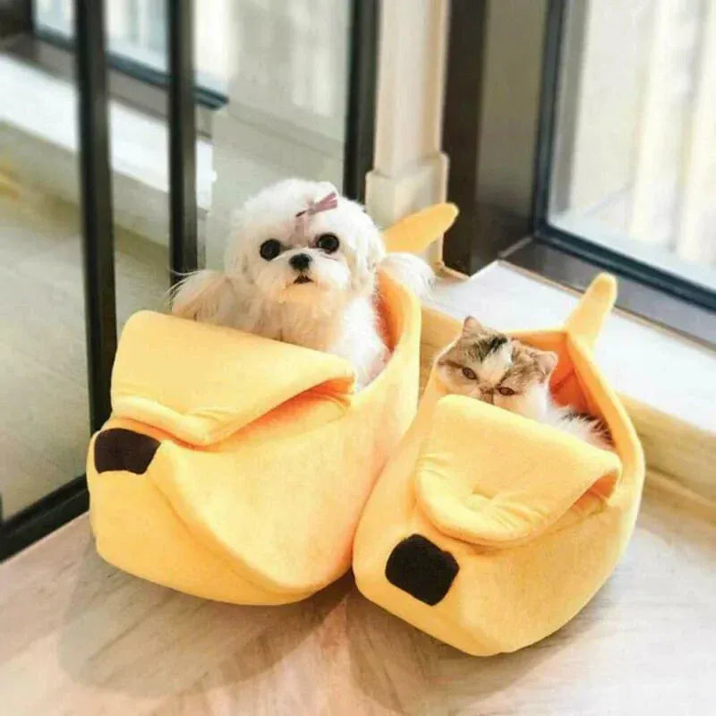 Banana Pet Bed Cat Nest - Cozy Winter Warm Cat & Small Dog House, Soft Coral Fleece for Chinchillas, Squirrels, Small Pets (Multiple Colors)