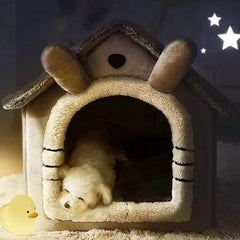 Bear Ear Pet House - Thickened Winter Warm Cat Bed with Removable Cushion