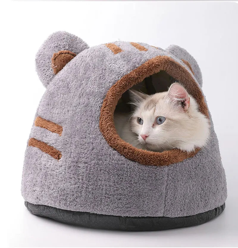 Bear Head Cat Bed - Winter Warm Cave Nest Self Warming Plush House for Cats