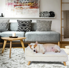 BINGOPAW Nordic Pet Sofa Bed - Elevated Dog & Cat Couch with Wooden Legs, Waterproof & Plush, for Small Pets, Beige
