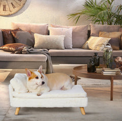 BINGOPAW Nordic Pet Sofa Bed - Elevated Dog & Cat Couch with Wooden Legs, Waterproof & Plush, for Small Pets, Beige