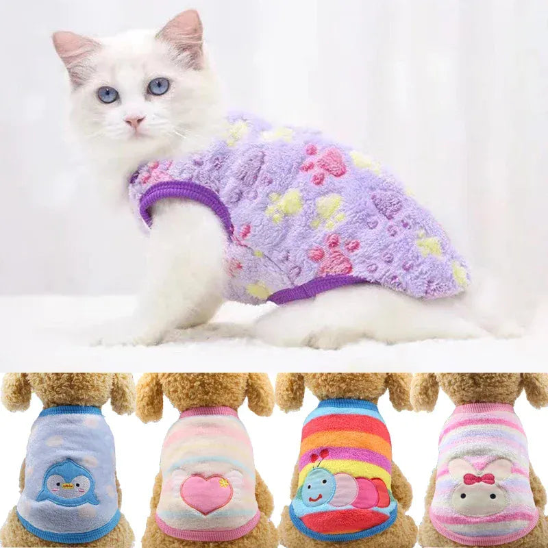 Cartoon Fleece Pet Clothes | Winter Warm Dog & Cat Vest – Cozy Sweater for Small Dogs & Cats