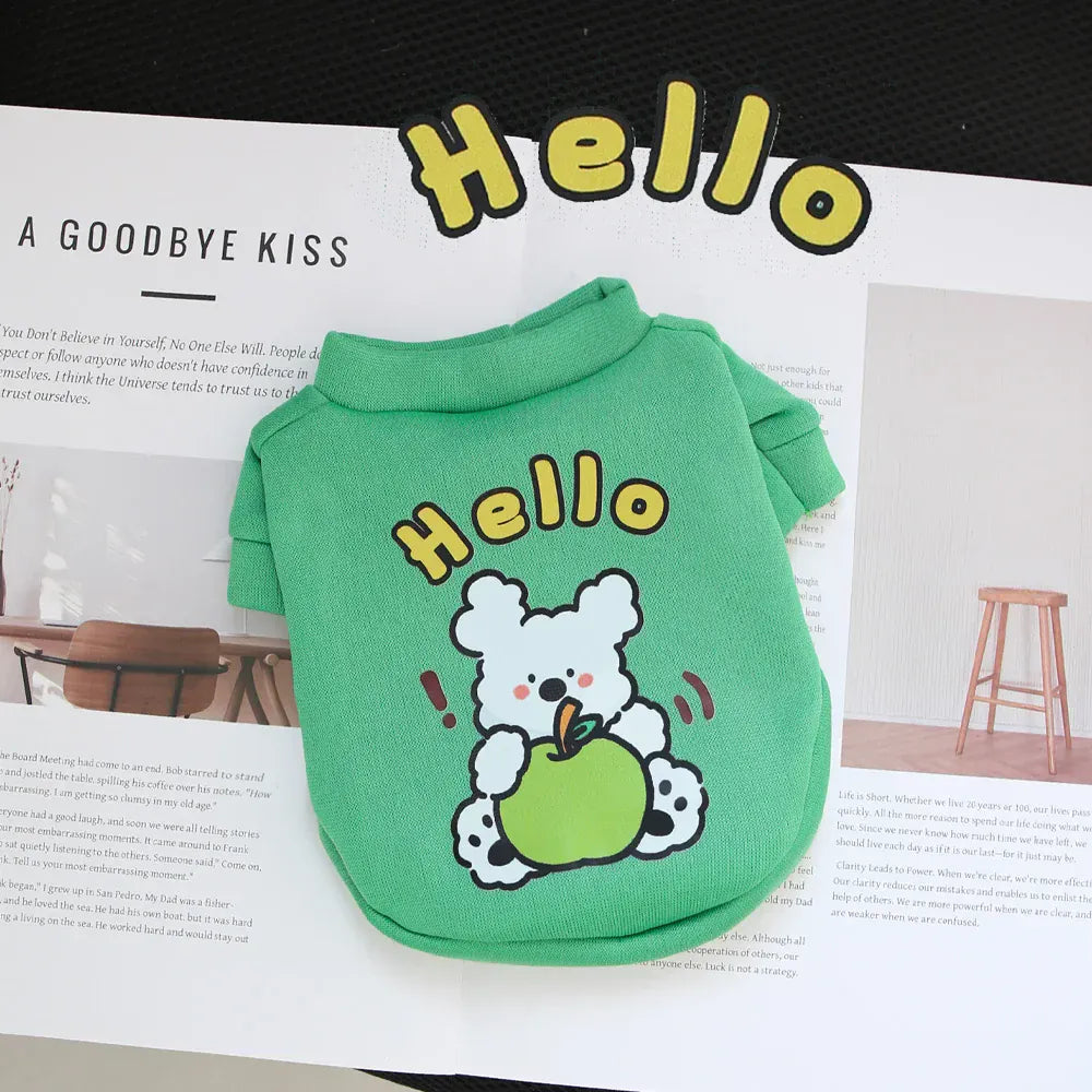 Cartoon Round Neck Hoodie - Plush Winter Sweater for Small Dogs & Cats