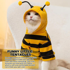 Cat Dog Bee CosCat & Dog Bee Costume | Pet Halloween Cosplay Outfit | Winter Warm Hoodies for Cats & Dogstume Soft Cat Holiday Cosplay Winter Warm Clothes Pet Bee Halloween Hoodies for Pet Supplies