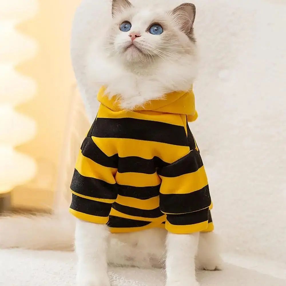 Cat Dog Bee CosCat & Dog Bee Costume | Pet Halloween Cosplay Outfit | Winter Warm Hoodies for Cats & Dogstume Soft Cat Holiday Cosplay Winter Warm Clothes Pet Bee Halloween Hoodies for Pet Supplies