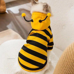 Cat Dog Bee CosCat & Dog Bee Costume | Pet Halloween Cosplay Outfit | Winter Warm Hoodies for Cats & Dogstume Soft Cat Holiday Cosplay Winter Warm Clothes Pet Bee Halloween Hoodies for Pet Supplies