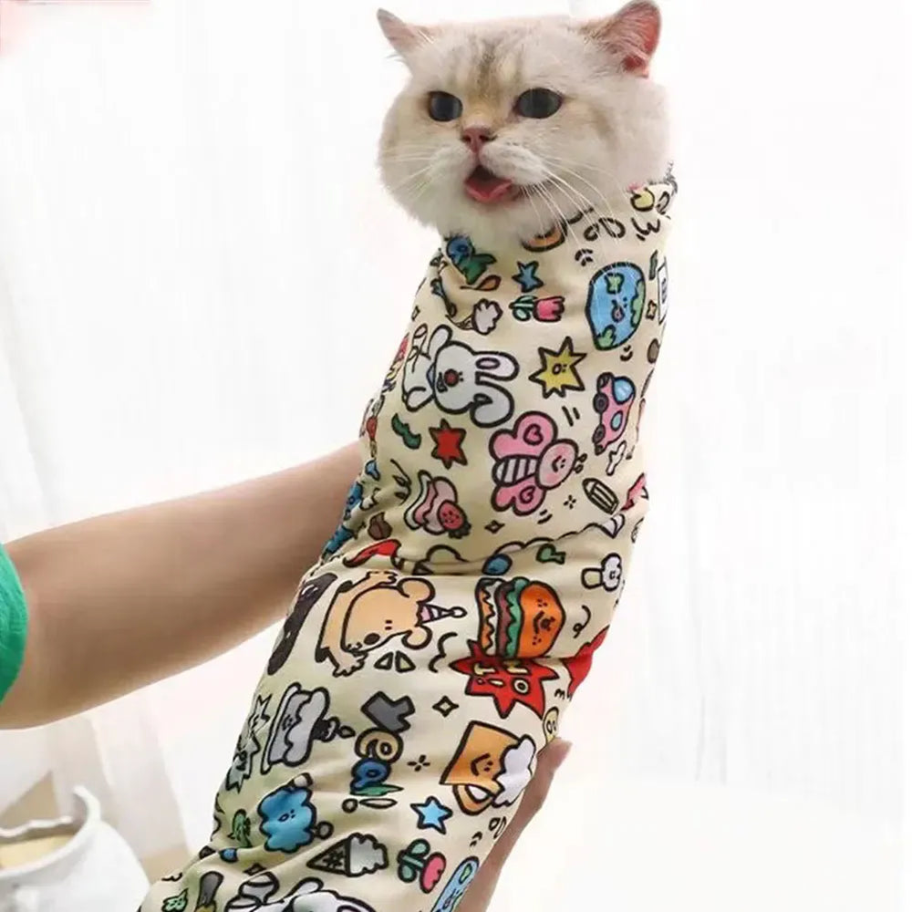 Cat Grooming Restraint Wrap - Self-Adherent Burrito Swaddle for Safe Handling