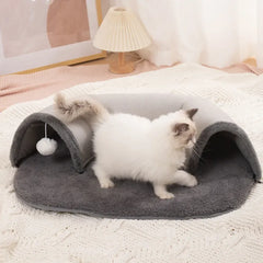 Cat Tunnel Bed 2-in-1 - Interactive Suede Play Tunnel & Nest