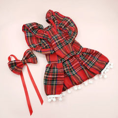 Christmas Dog Dress | Winter Pet Clothing Skirt for Small Dogs & Cats | Holiday Checker Outfit | Cute Xmas Cosplay Dress for Puppies