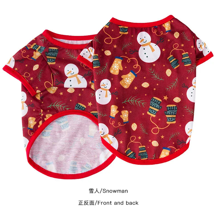 Christmas Pet T-Shirt - Santa & Snowflake Holiday Outfit for Dogs & Cats