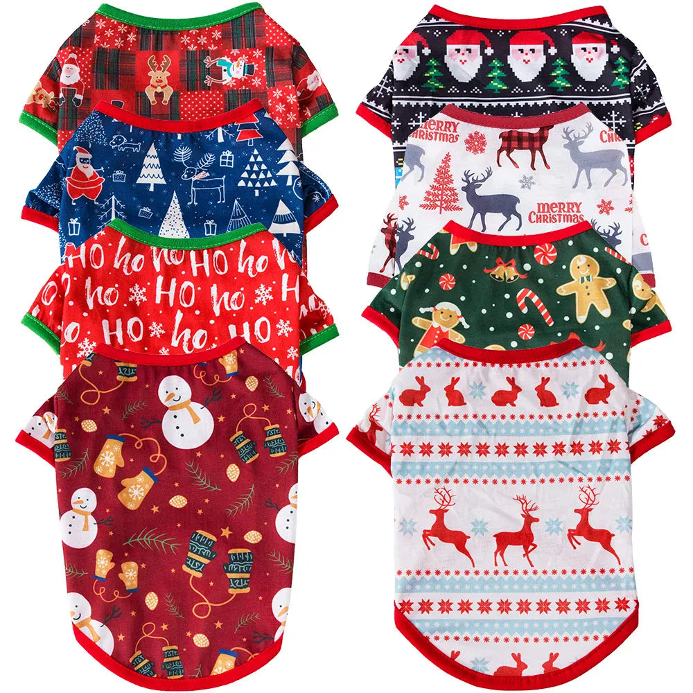 Christmas Pet T-Shirt - Santa & Snowflake Holiday Outfit for Dogs & Cats