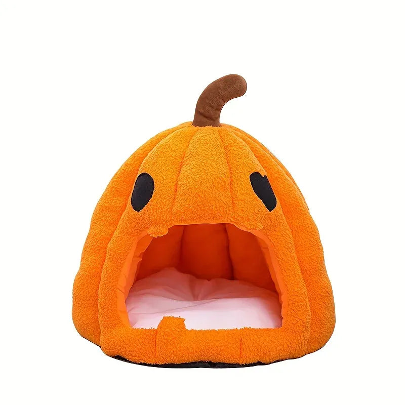 Christmas Pumpkin Pet Bed – Warm Winter Cat & Dog House with Removable Cushion