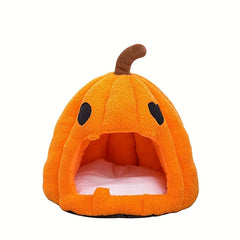 Christmas Pumpkin Pet Bed – Warm Winter Cat & Dog House with Removable Cushion