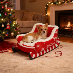 Christmas Sleigh Pet Bed – Warm Washable Dog & Cat Cushion with Non-Slip Base