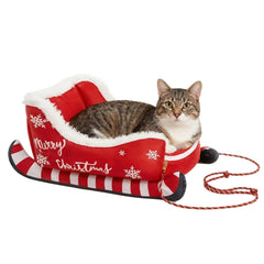 Christmas Sleigh Pet Bed – Warm Washable Dog & Cat Cushion with Non-Slip Base