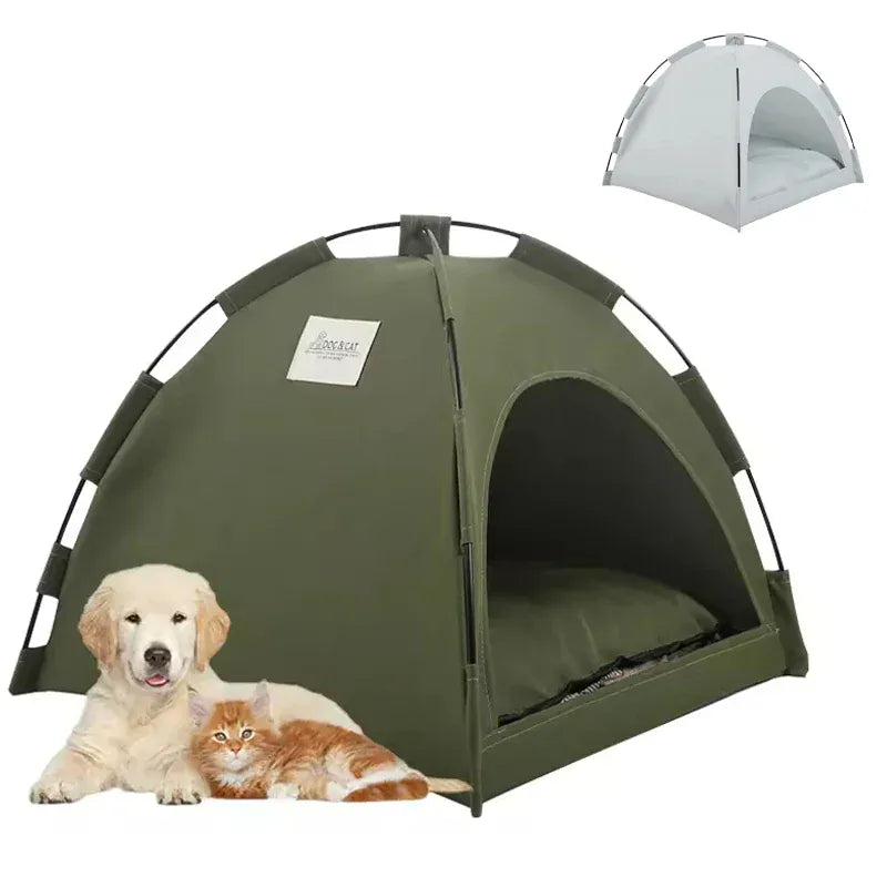 Clamshell Pet Tent Bed - Breathable Four Seasons Cat House with Warm Cushion