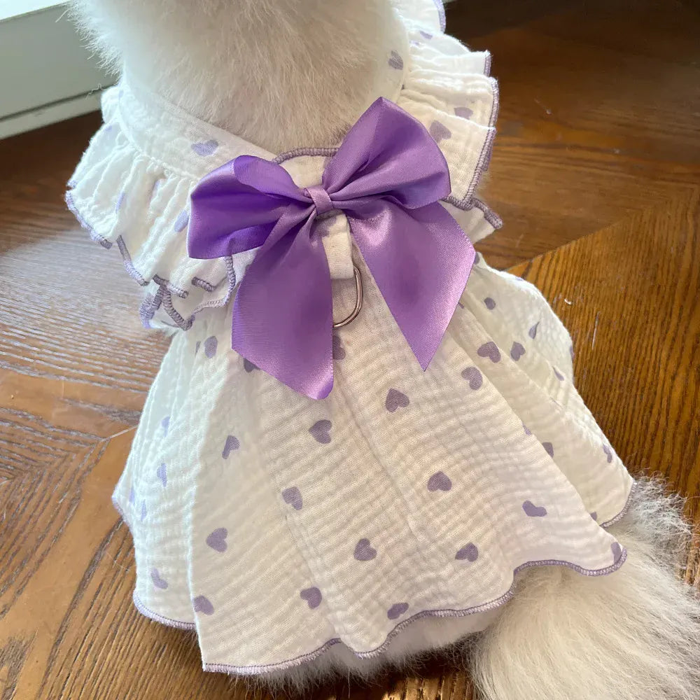 Cute Heart Print Pet Dress – Spring & Summer Cotton Outfit for Dogs & Cats | Lightweight Puppy Clothes for Small Pets