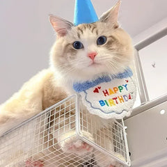 Cute Puppy & Kitten Birthday Hat & Scarf | Dog & Cat Party Outfit | Pet Birthday Accessories