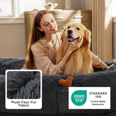 DAFIFY Human Dog Bed for Adults - Giant 71x44 Inch Calming Couch with Orthopedic Support & Storage Pocket, Washable Cover, Fits People and Pets