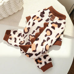 Dinosaur Transforming Dog Clothes - Flannel Winter Jumpsuit with Fun Costume Design