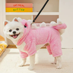 Dinosaur Transforming Dog Clothes - Flannel Winter Jumpsuit with Fun Costume Design