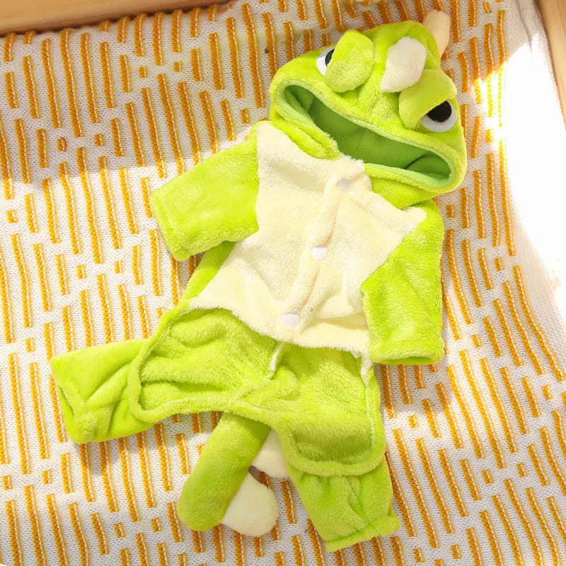 Dinosaur Transforming Dog Clothes - Flannel Winter Jumpsuit with Fun Costume Design